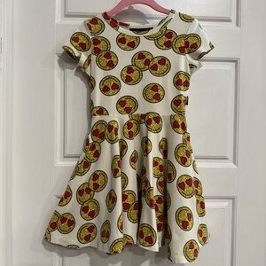 Rock Your Kid Heart Eyes Emoji Dress Girls Size 4 Skater Dress Cream Red Gold